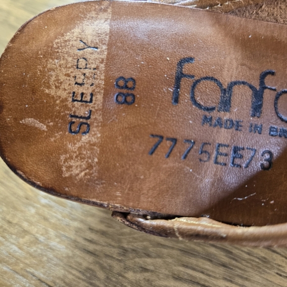 Vtg 1970s Fanfares Brown Leather Wooden Clogs - Picture 4 of 11